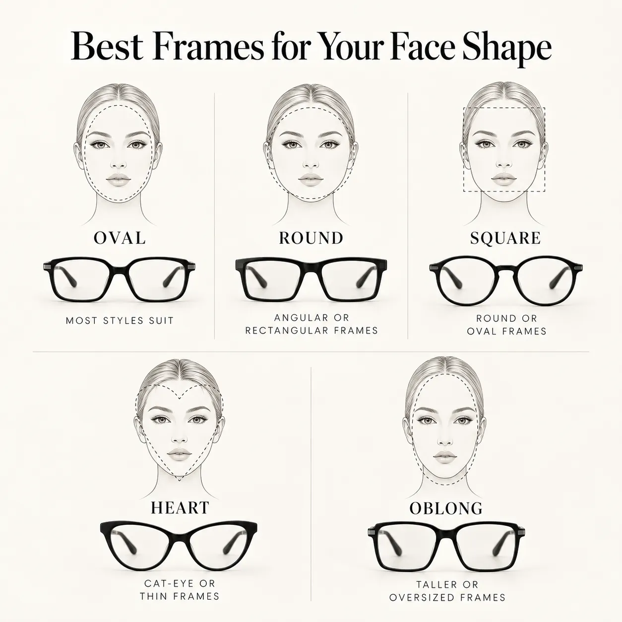 Best glasses frames for oval, round, square, heart and oblong face shapes