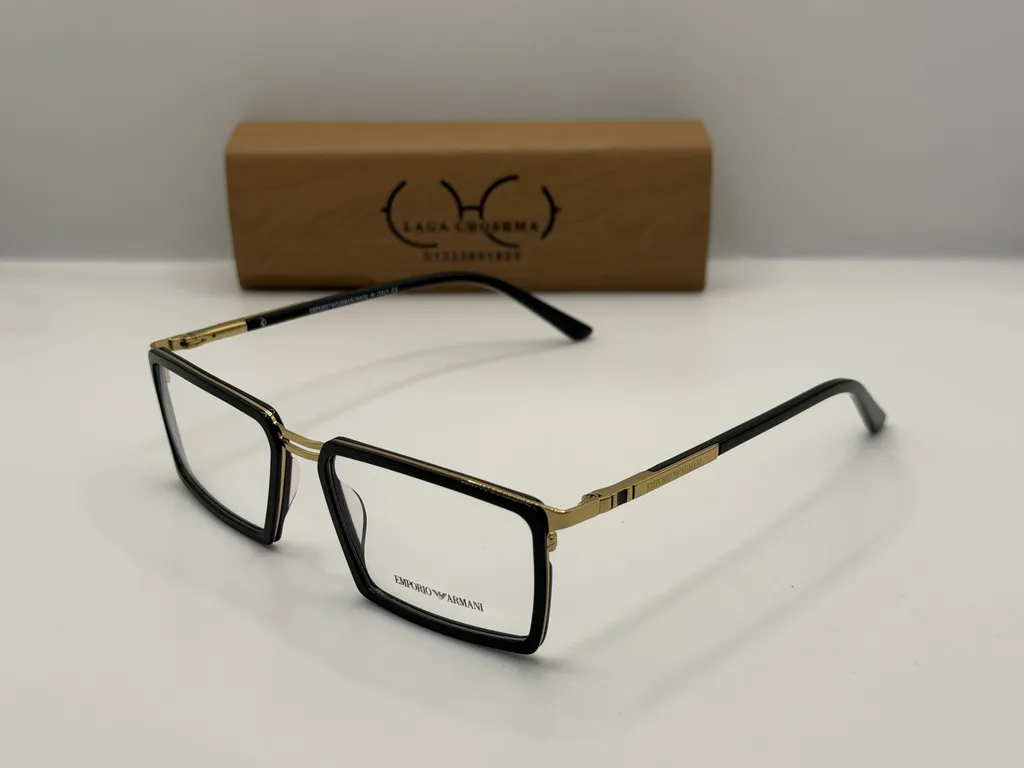 Laga Linear Rectangle Full Rim Metal Eyeglasses