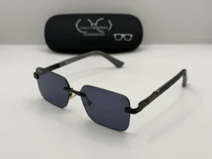 Laga Dash Rectangle Rimless Metal Sunglasses Black