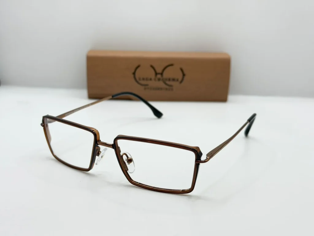 Laga Ferris Rectangle Full Rim Metal Eyeglasses Brown