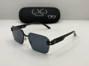 Laga Haven Square Rimless Metal Sunglasses Black
