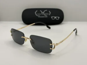 Laga Lucent Rectangle Rimless Metal Sunglasses Gold