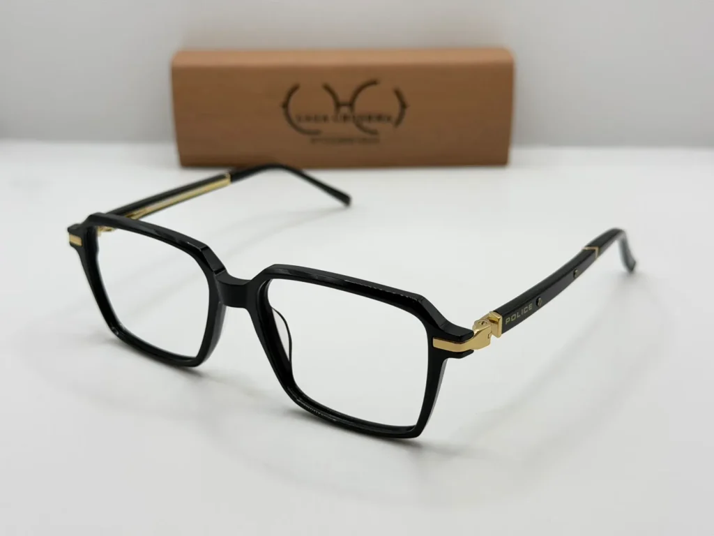 Laga Monarch Rectangle Full Rim Acetate Eyeglasses Black & Gold