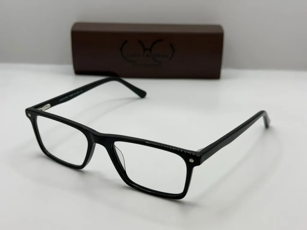 Laga Wren Narrow Rectangle Full Rim Acetate Eyeglasses Black